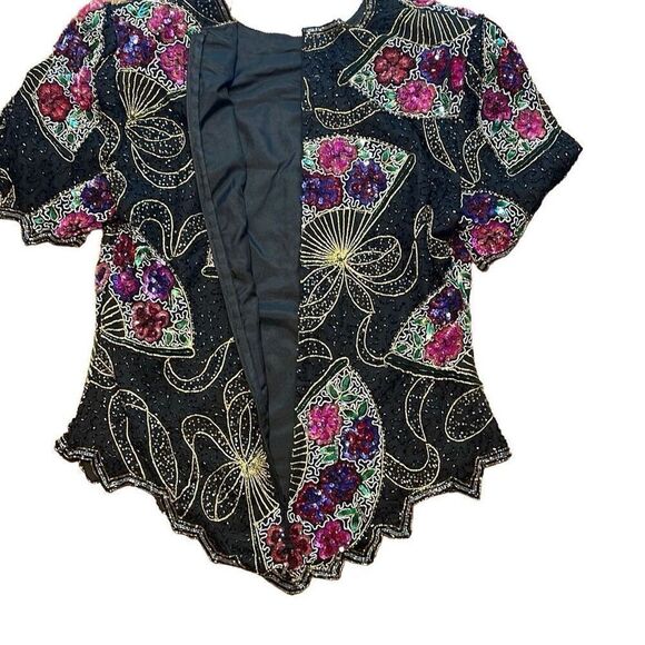 Laurence Kazar vintage beaded glam silk special occasion party top L - Picture 11 of 14